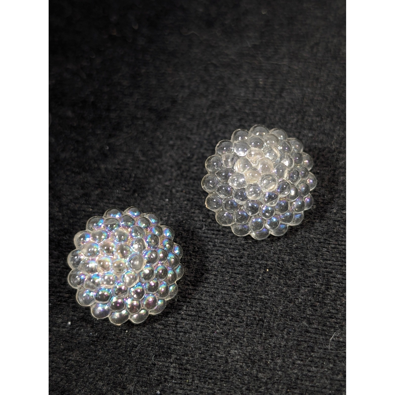 Vintage Lucite Dome Earrings Iridescent Sparkle Pierced Unsigned