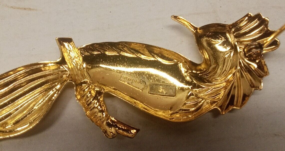 Vintage Signed 925 Italy SL Bird Gold Plated Brooch 2.75″ NOT Tested