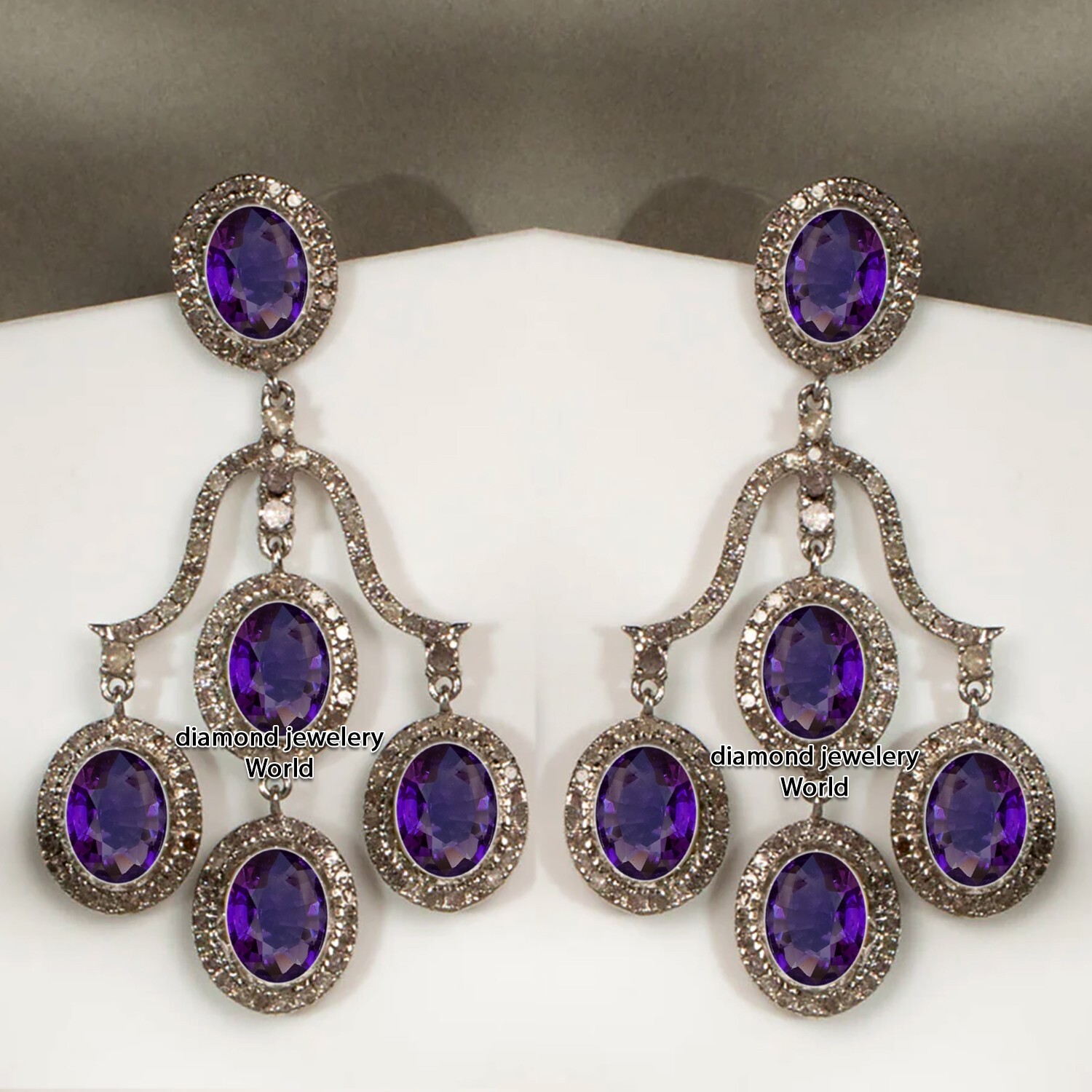Vintage 3.05ctw Rose Cut Diamond Amethyst Studded Silver Amazing Earring Jewelry