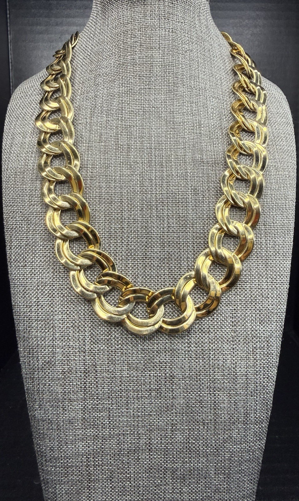 Vintage Gold Tone Necklace Double Link Curb Chain 18” Adjustable Weighs 3.2 Oz
