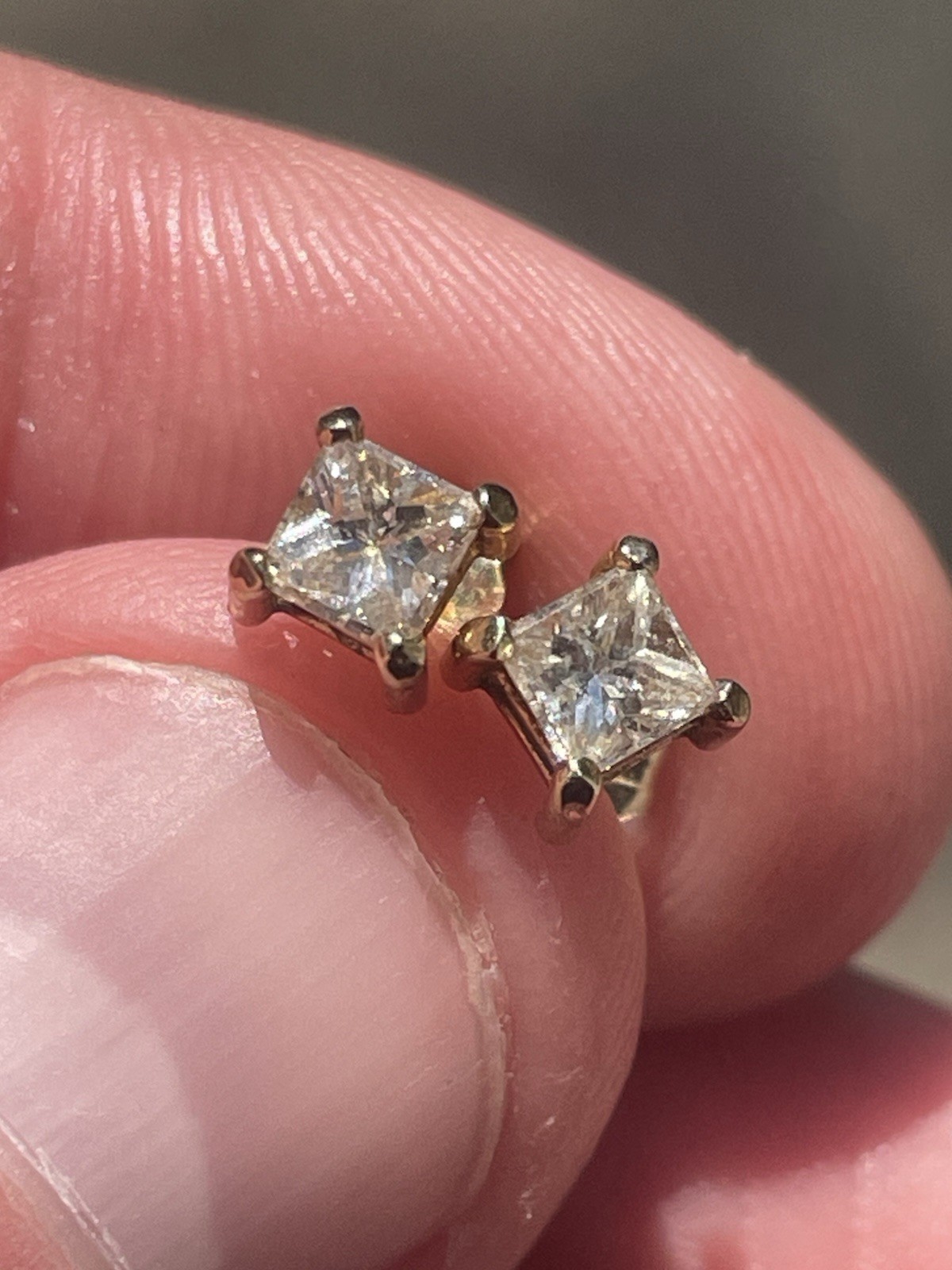 Vintage Estate Diamond Earrings 14K Solid Yellow Gold Clean Set!
