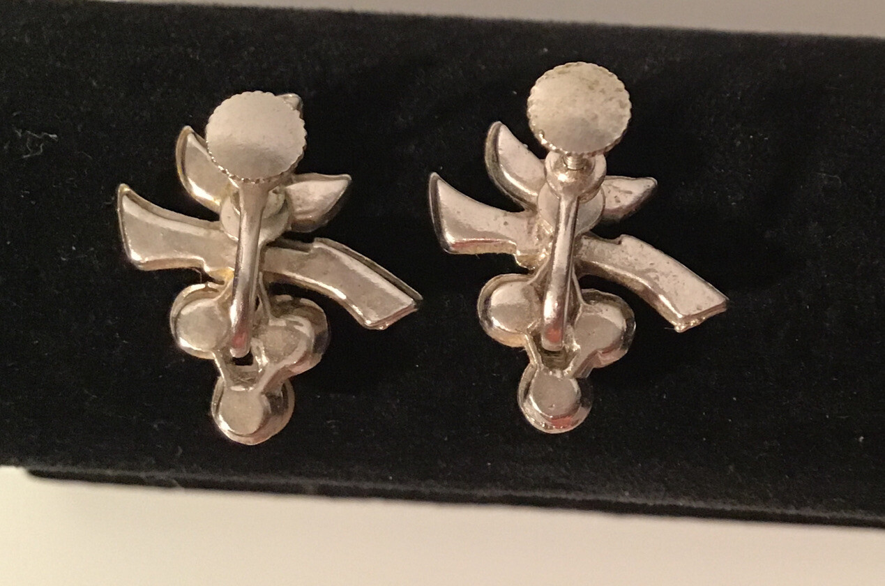 Imitation Pearl w Rhinestones Screw Back Earrings Bride Wedding Prom Vintage