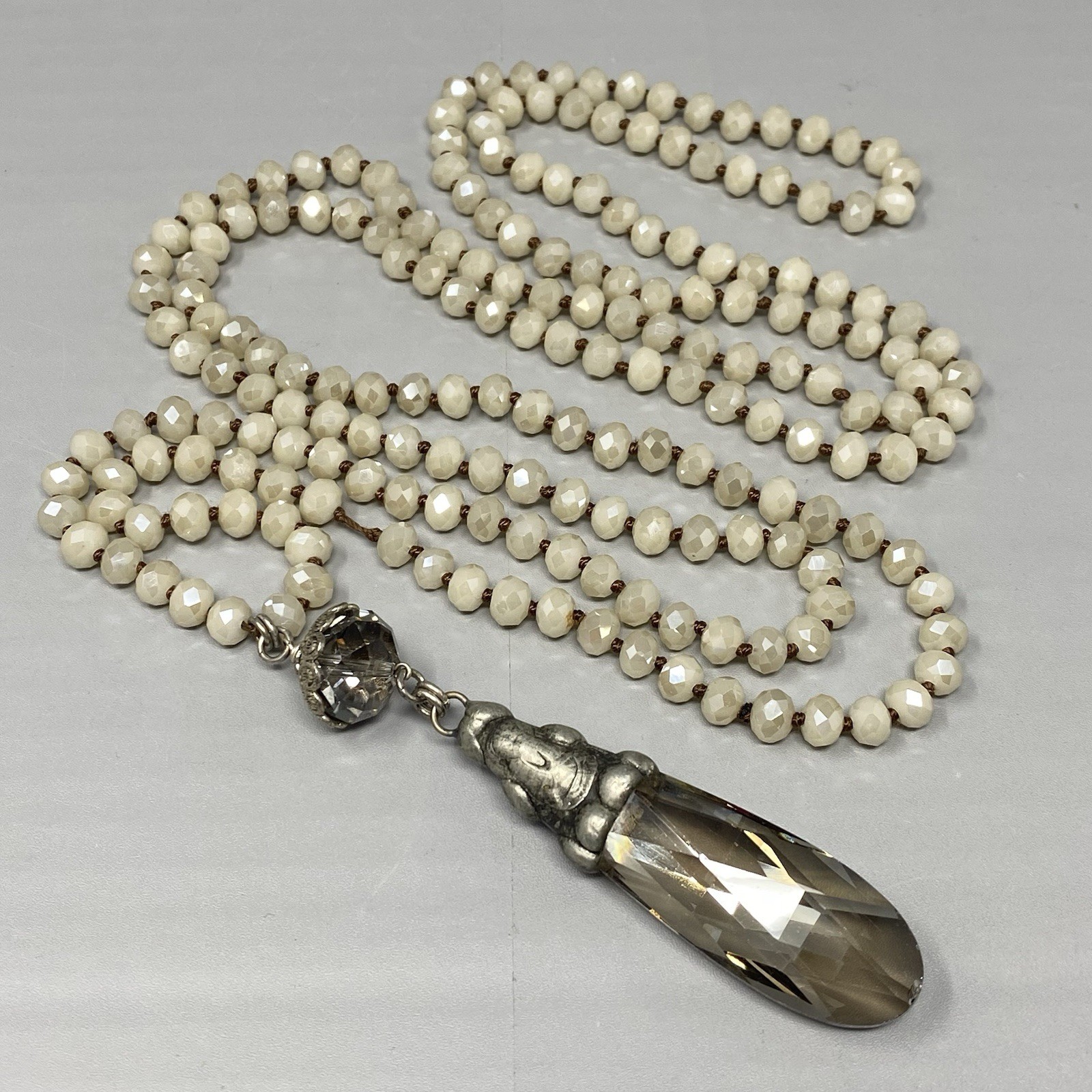Czech Glass Bead Pendant Necklace Mala Prayer Meditation Flapper Fire Polished
