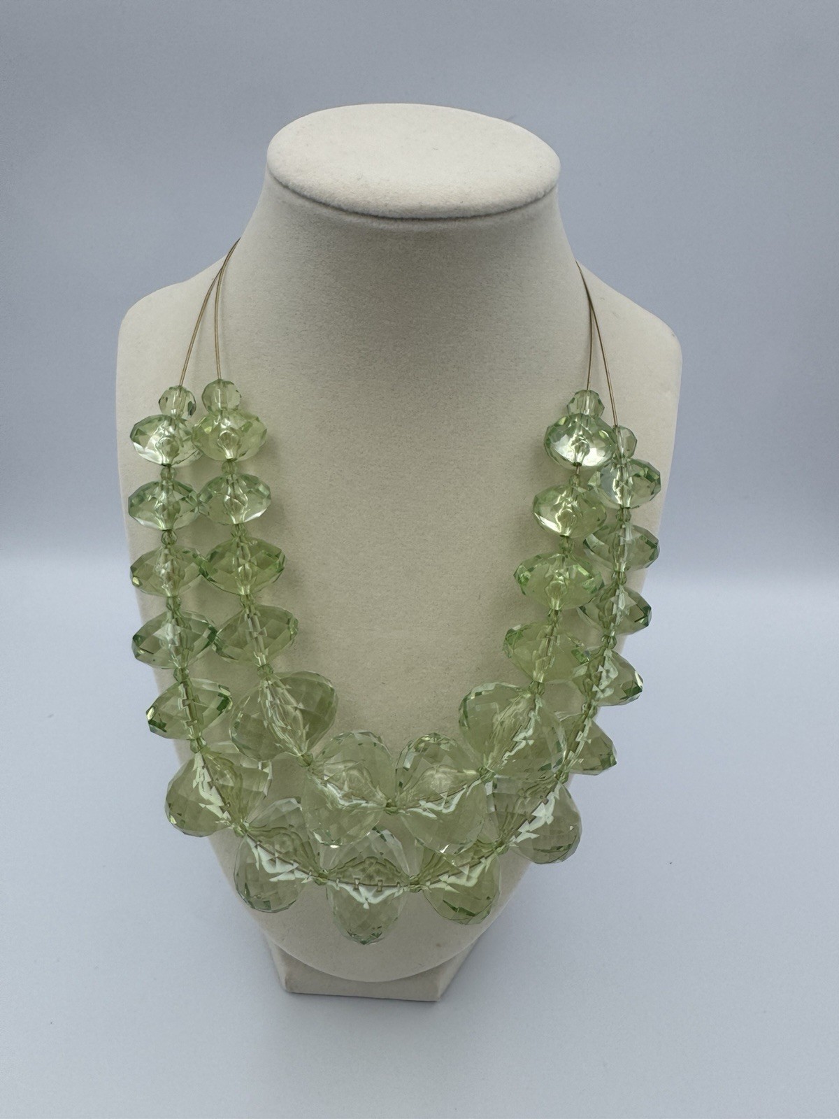 Vintage Joan Rivers Crystal Light Green Faceted Acrylic Double Strand Necklace