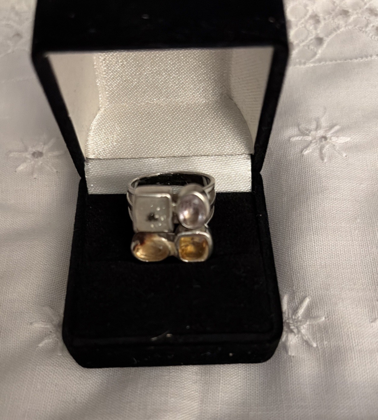 vintage Sterling Silver Size 6 1/2 Ring With Semi Precious Stones