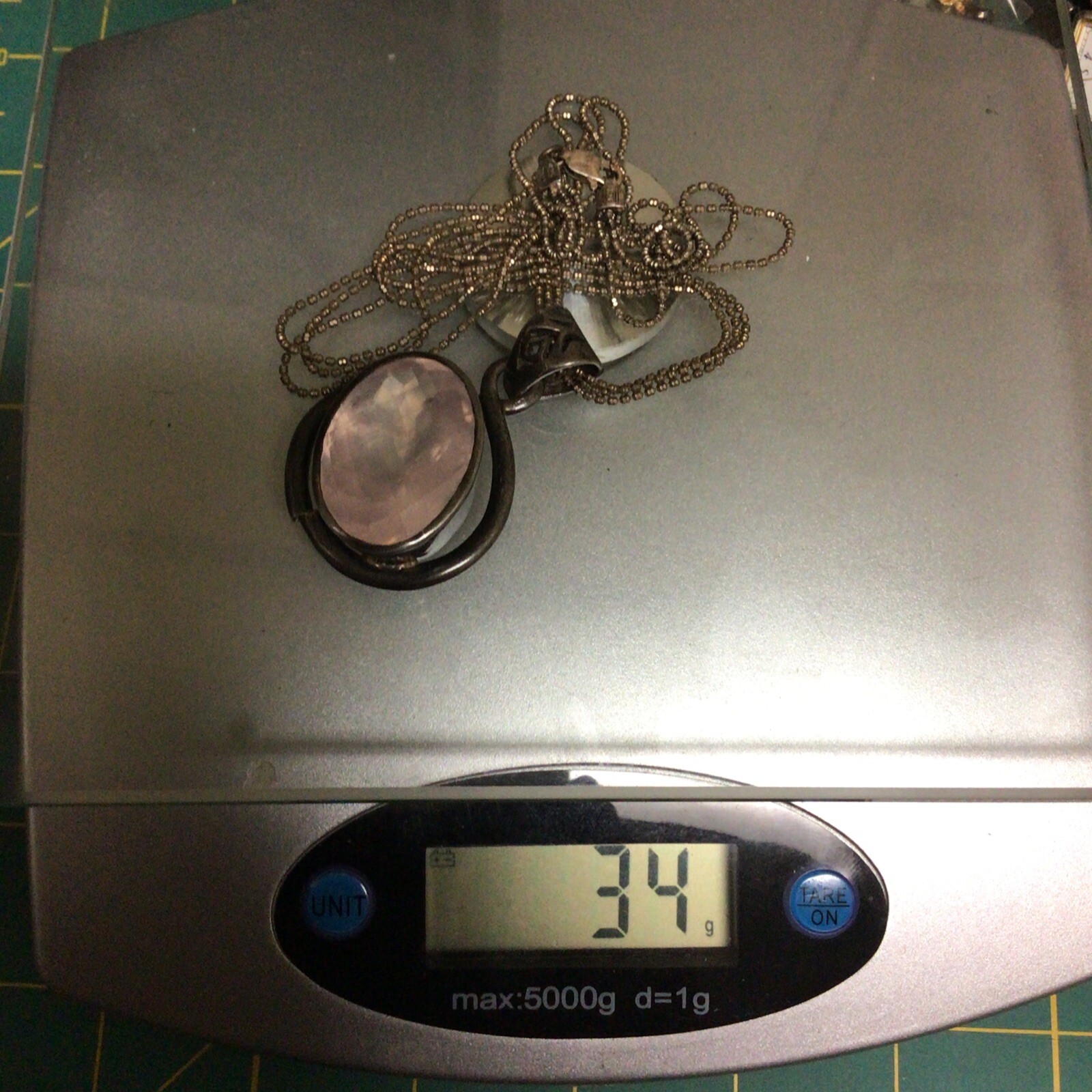 Vintage 925 Real Rose Quartz Pendant W/ VTG DESIGN AGI 925 ITALY Necklace