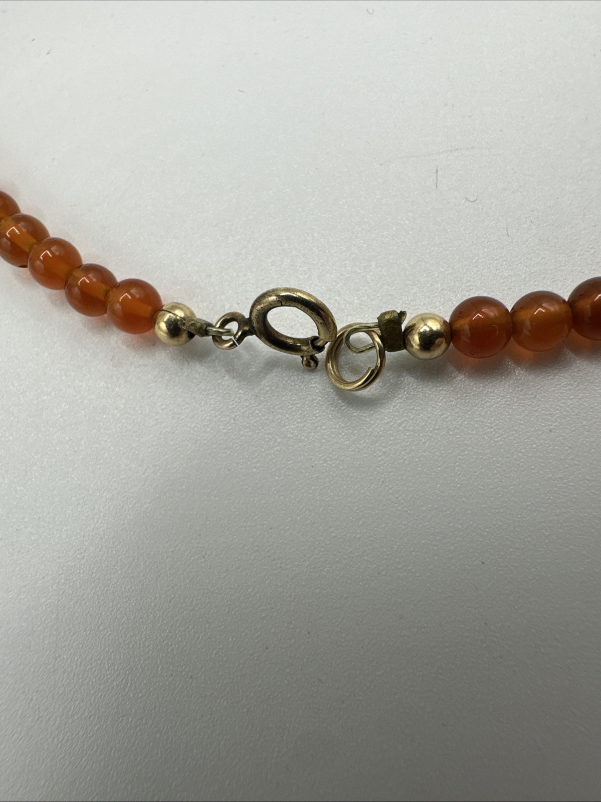 Vtg Jade Carnelian Gold Filled Beads Necklace Choker. 17” long. See pics.