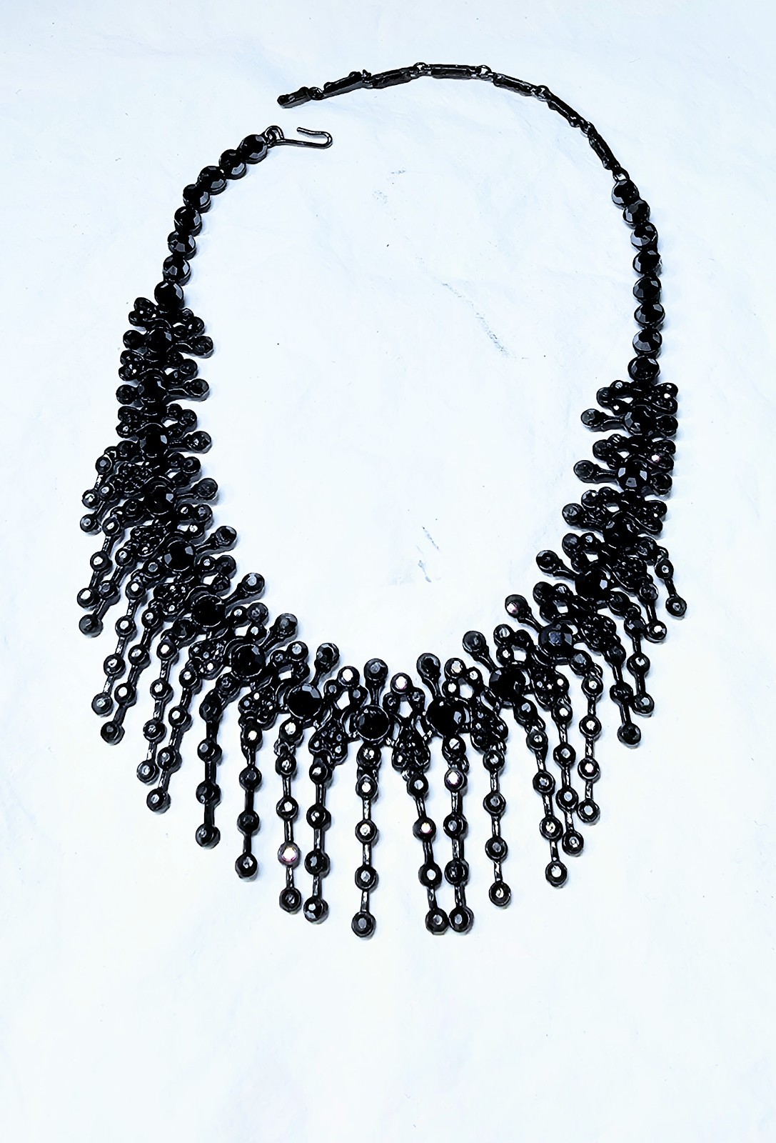 Stunning Vintage Hematite Black Crystal Choker Necklace