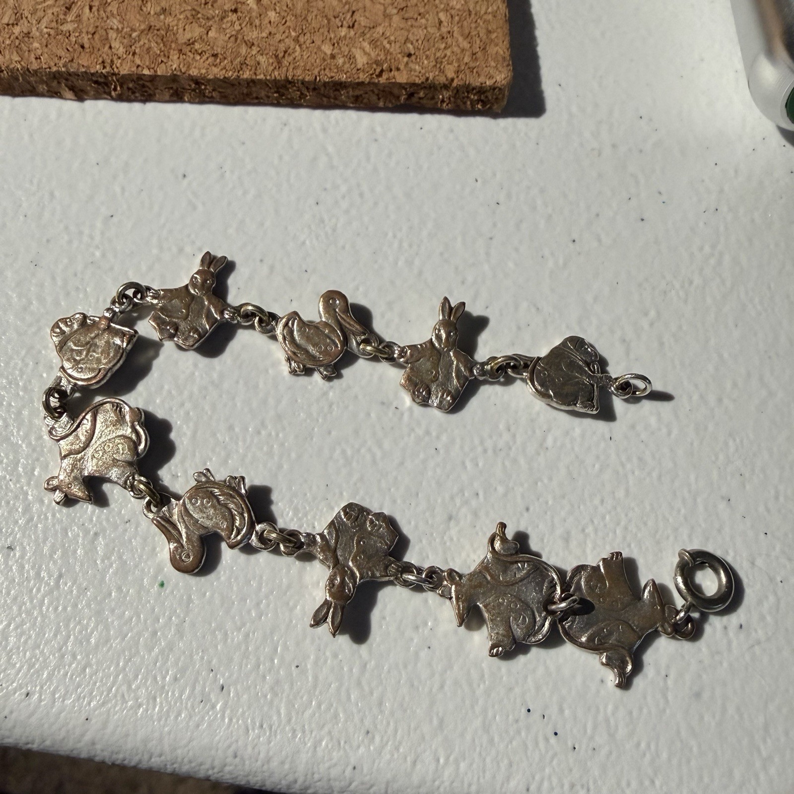 Vintage 1950s Sterling Silver Peter Rabbit Storybook Animal Link Bracelet