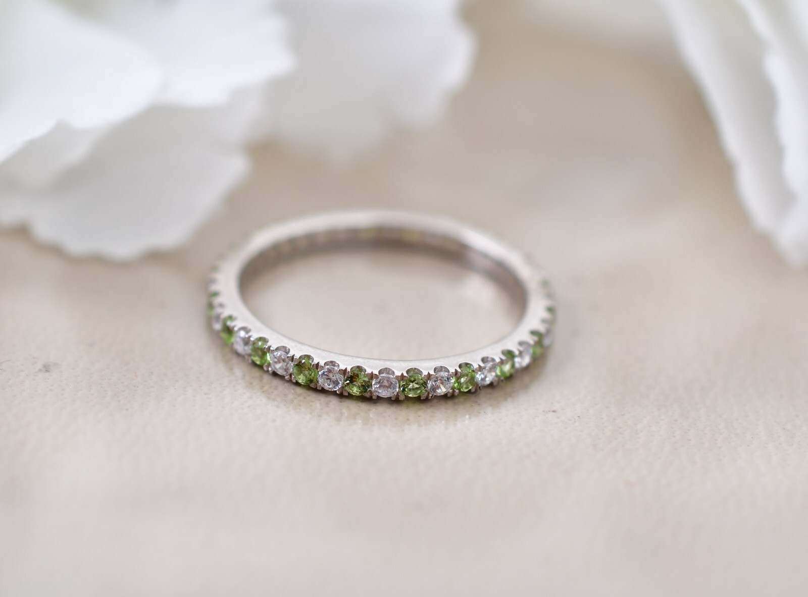 1.8mm wide Peridot Full Eternity Band Minimalist Wadding Band Women Promise Ring
