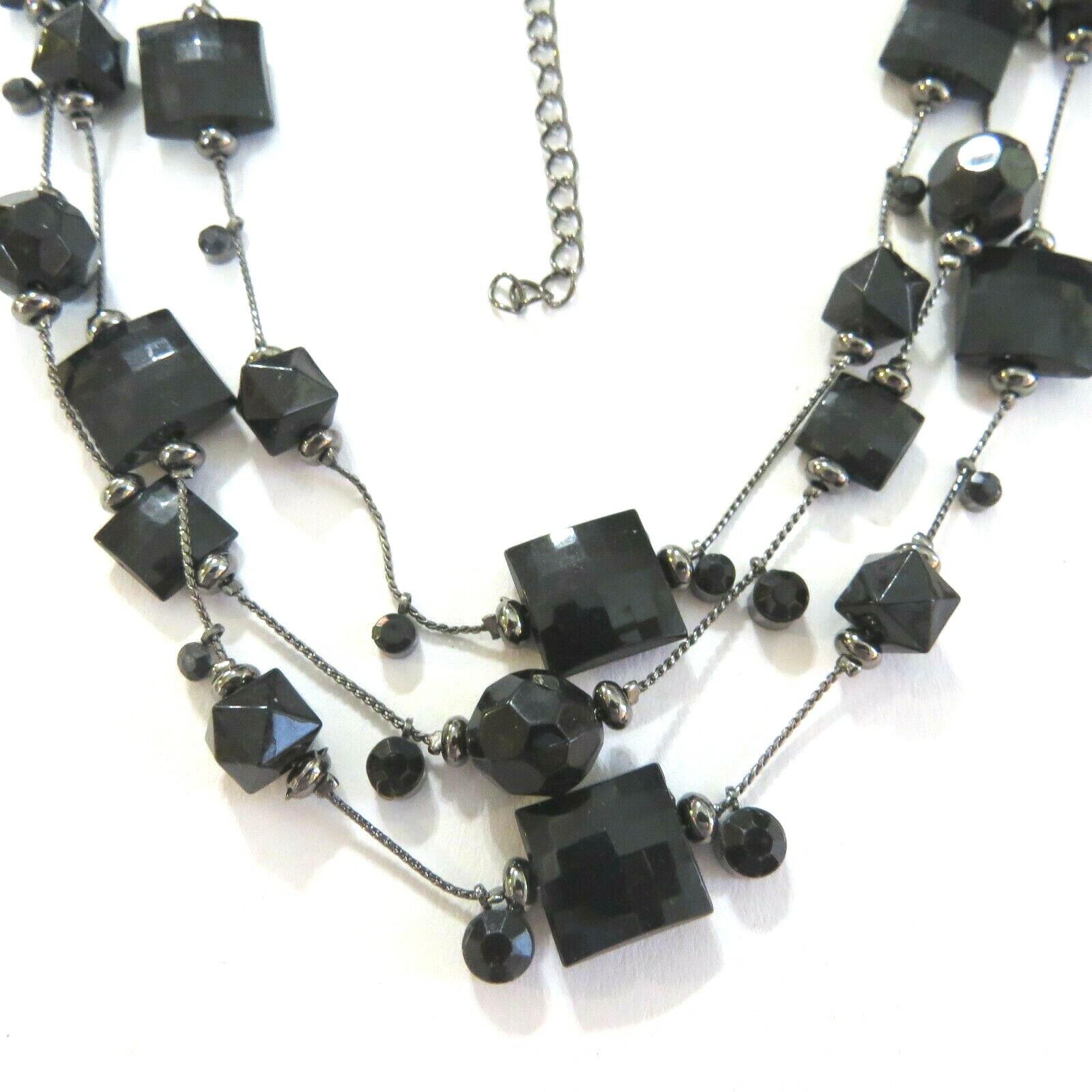 3 Strand Black Lucite Crystal Necklace 1.5 * 18 to 21 in