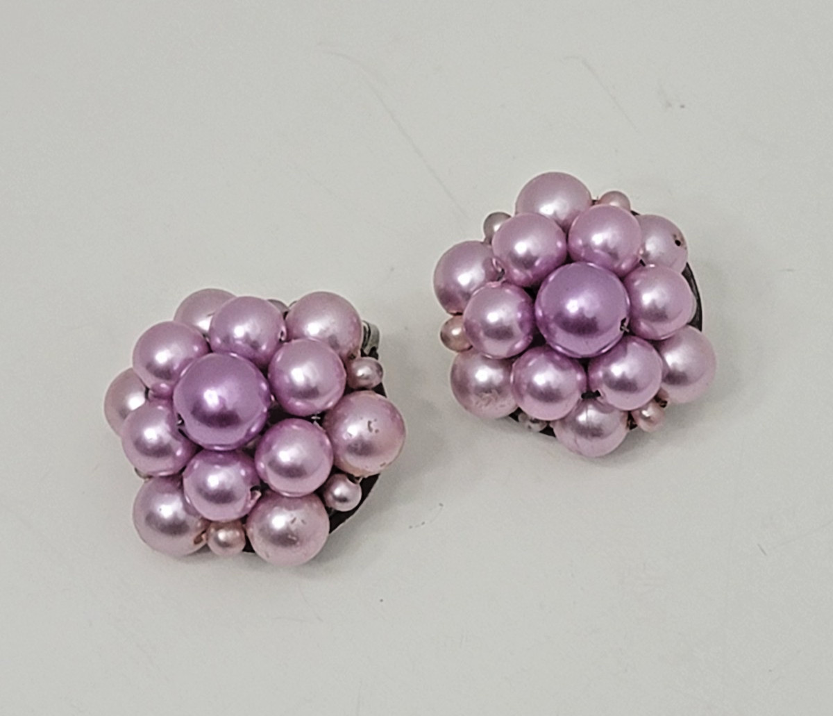 Vintage Lilac Imitation Glass Pearl Necklace & Earring set, 5 Strands