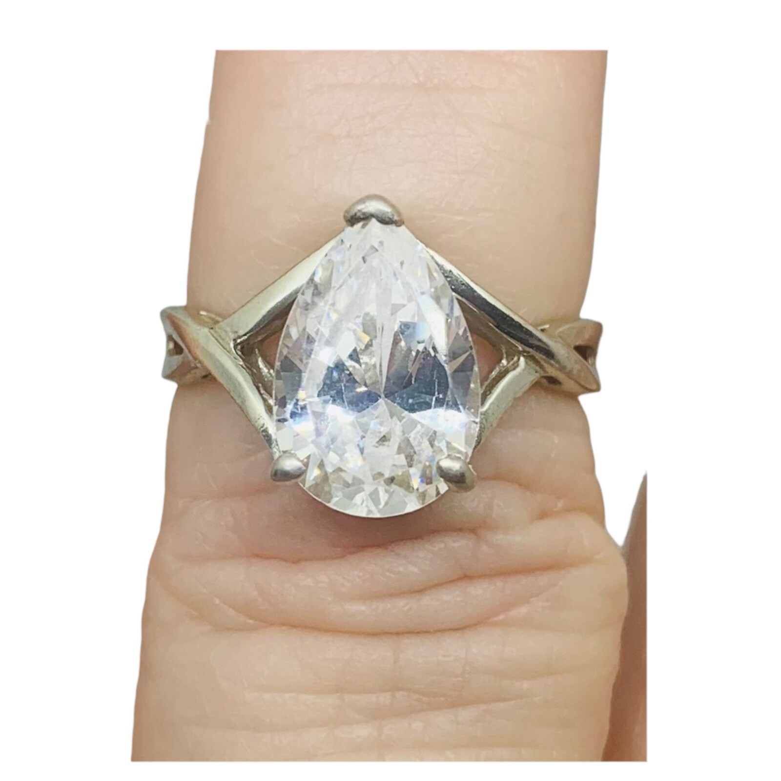 Vintage Lind 925 Sterling Silver Pear Shaped Solitaire Ring Size 7