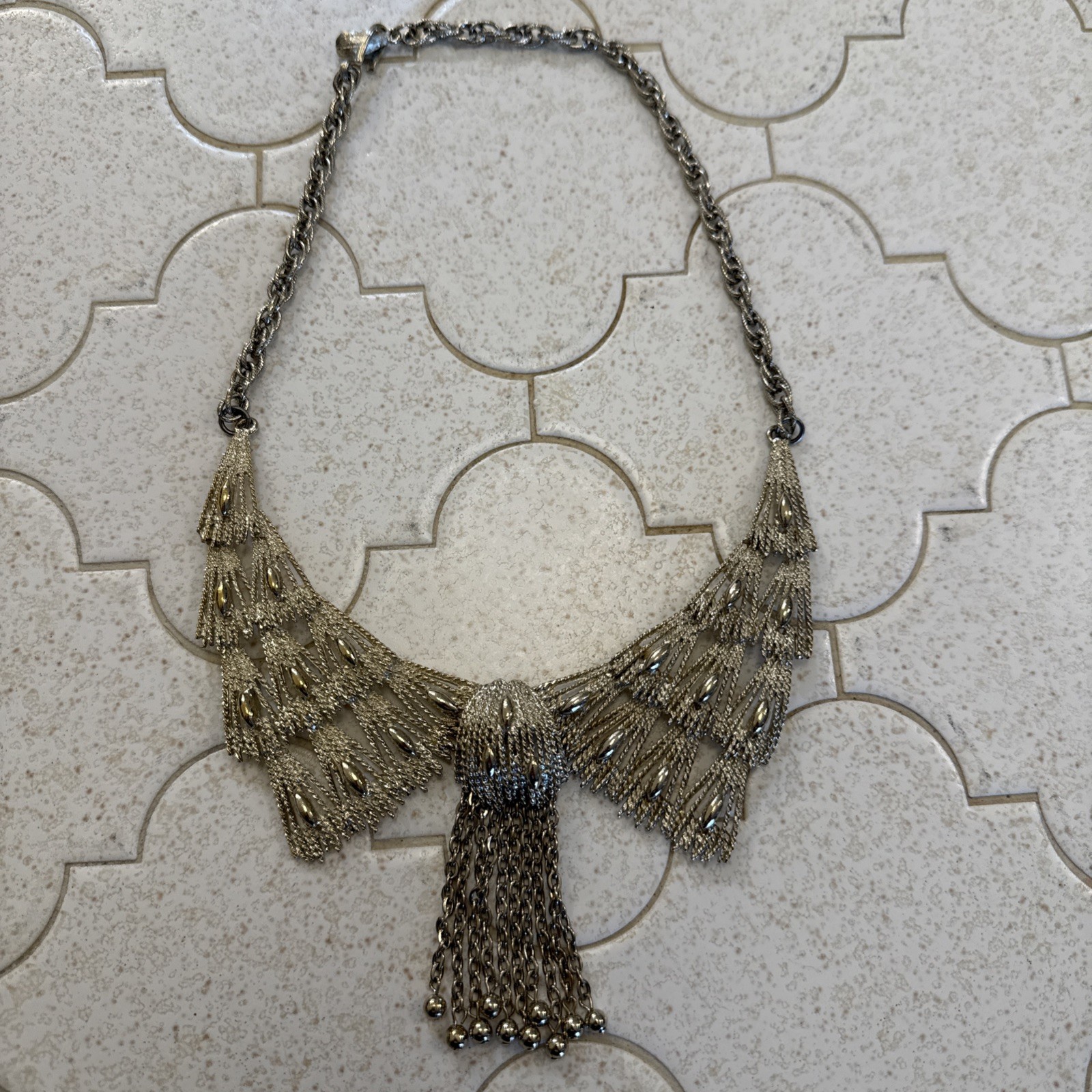 Vintage Florenza Ornate Tassel Necklace Elegant Formal Conversation Piece