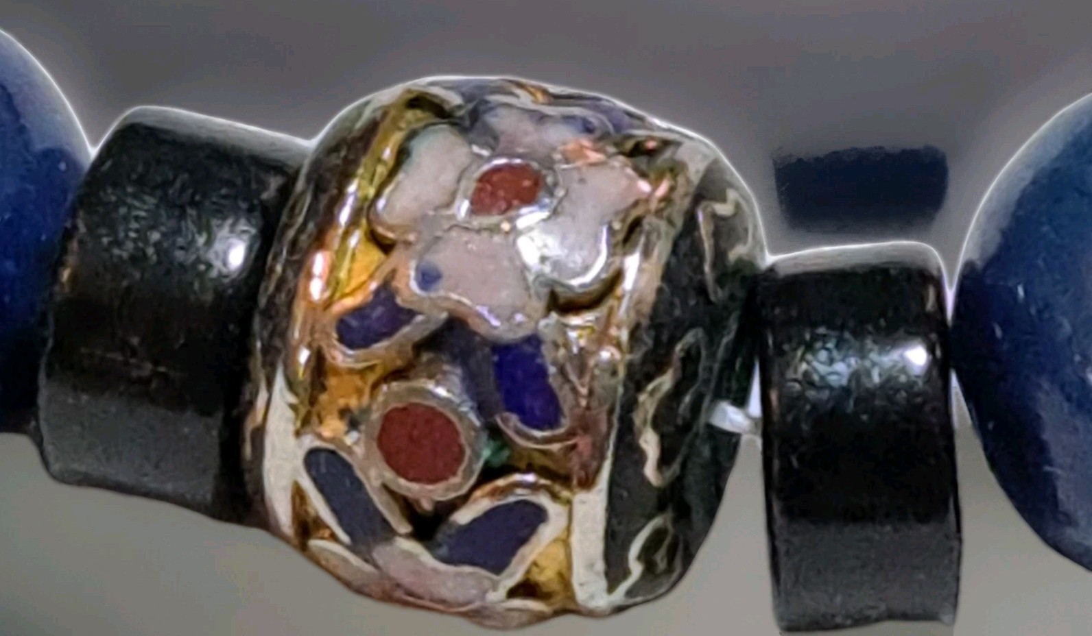 Estate Vintage Stunning Cloisonne Blue Sodalite Lava Bead Statement Necklace EUC