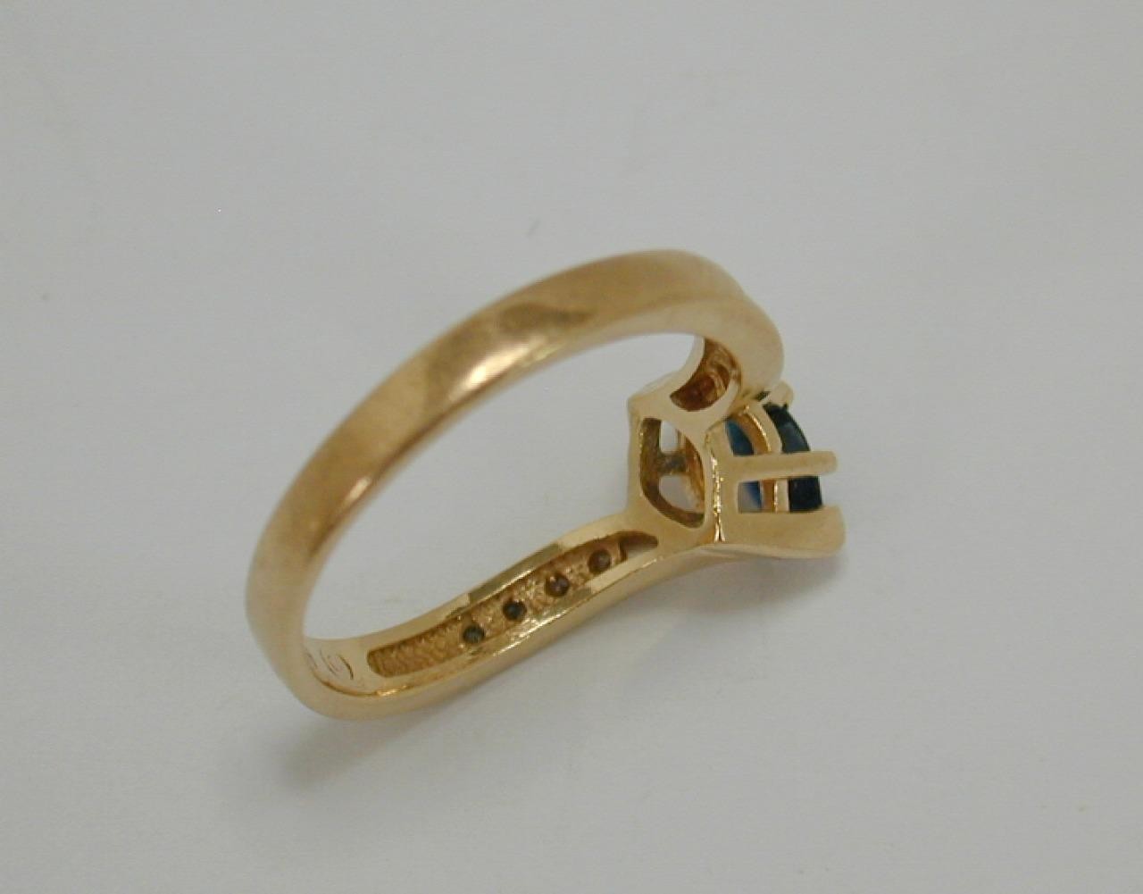 Vtg ASH 14K Yellow Gold Marquise Dark Blue Sapphire & Diamond Ring Size 7.5 585