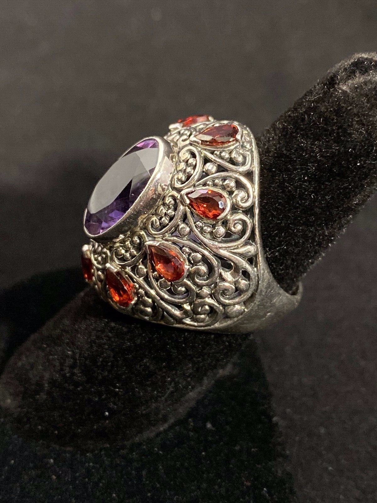 Robert Manse Bali 925 Sterling Silver 4.70ctw Amethyst w/ Garnet Accent Stones