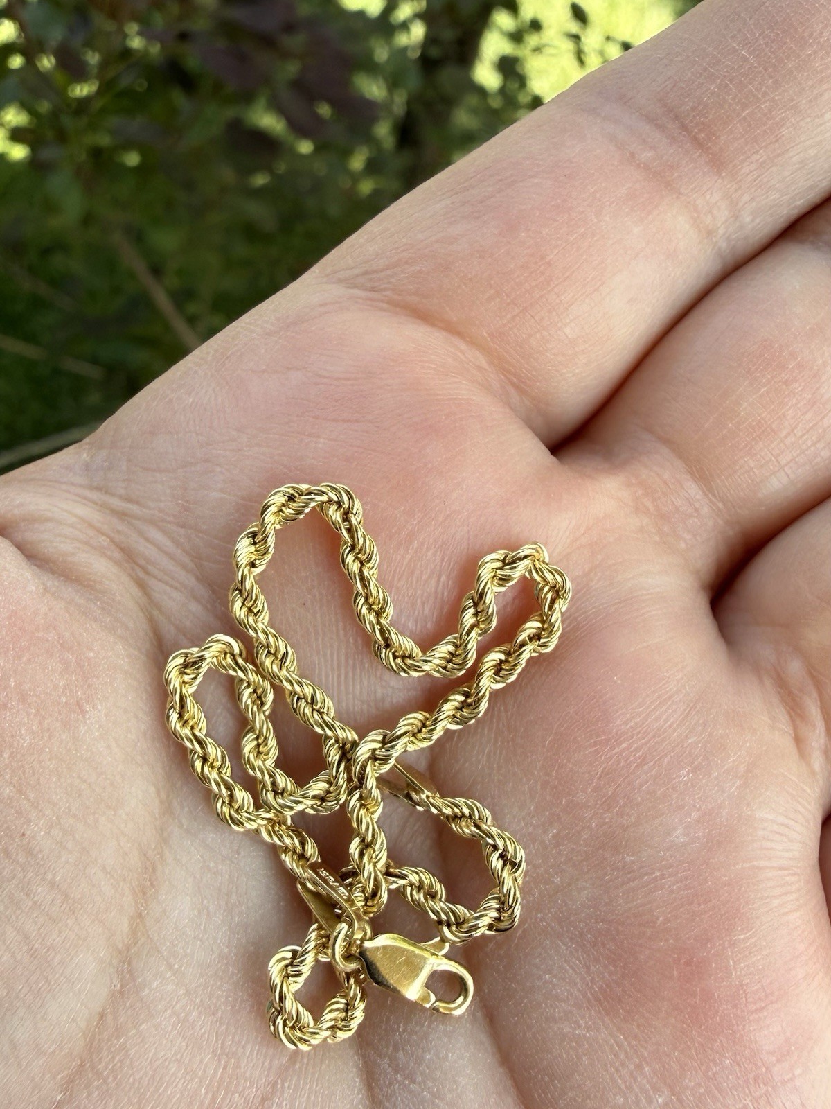Vintage 14K Yellow Gold Rope Chain Necklace Solid 14k Lobster Clasp