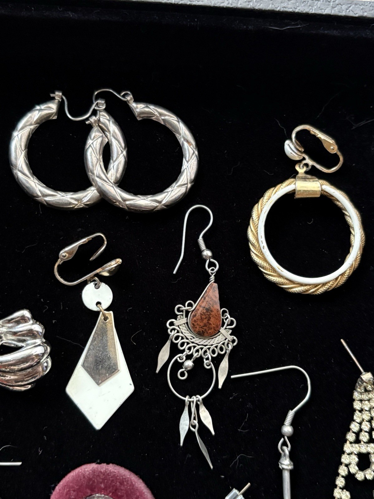 Vintage Single Earring Lot 44 Pieces Craft Repurpose Some Signed Rhinestones #3
