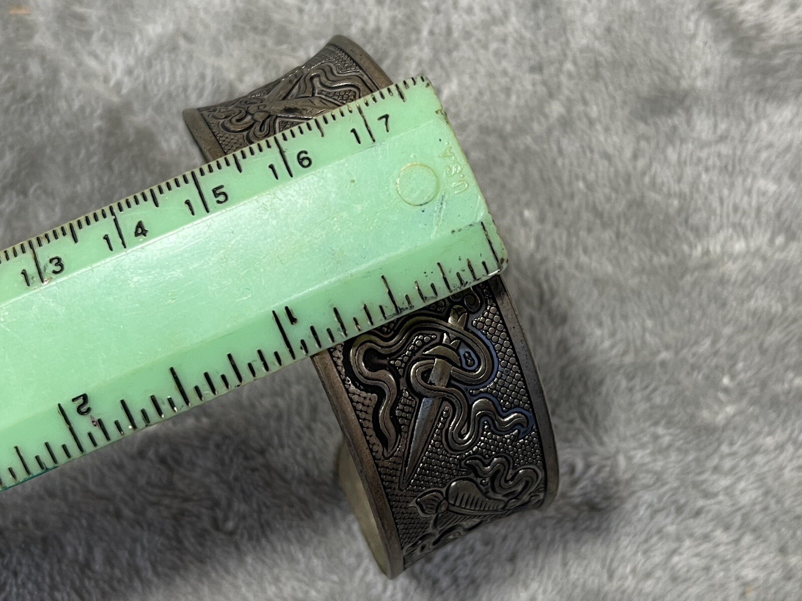 Silver Tone Metal Bracelet w Flowers, Daggers & Other Designs Signed !!