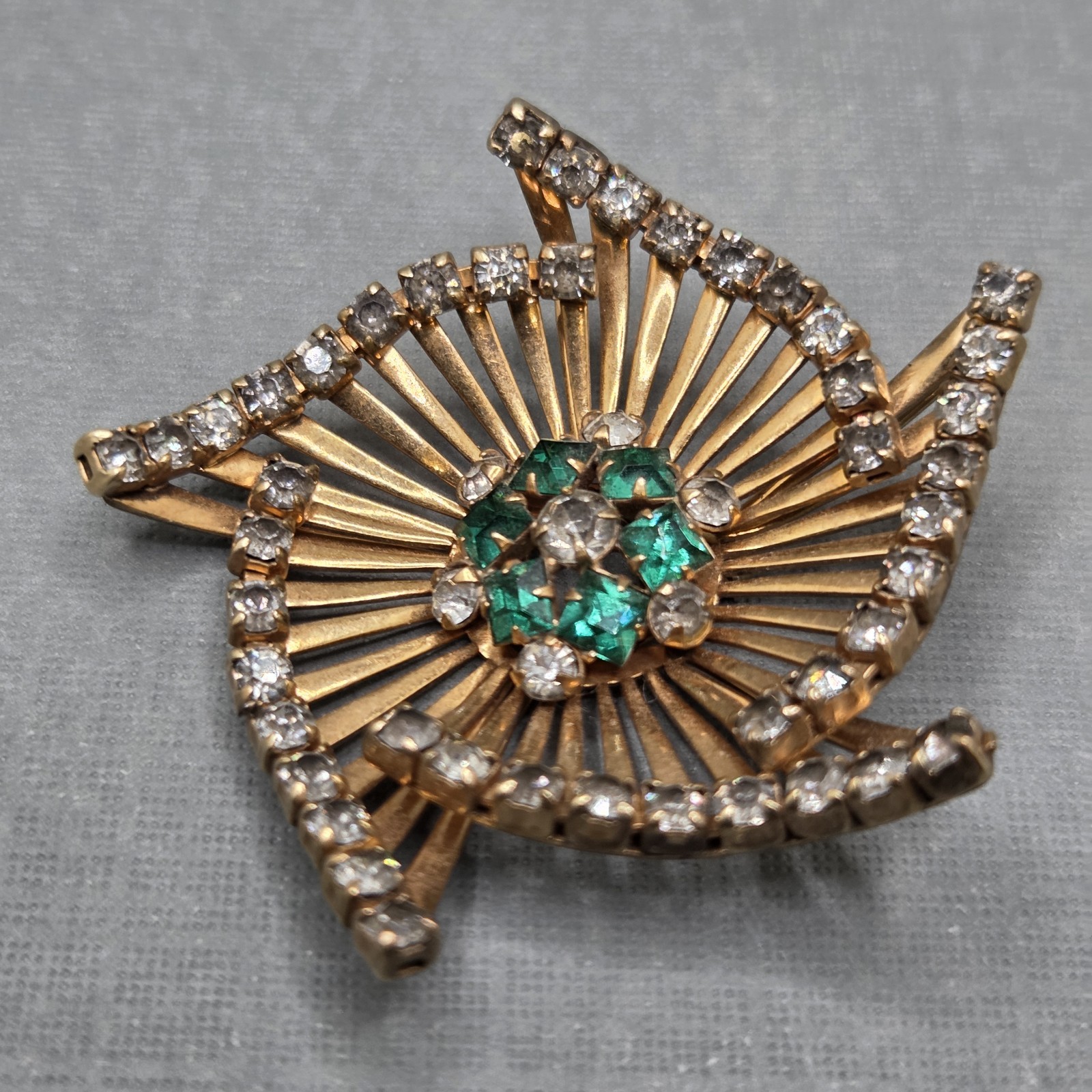 Vintage Signed M&S Gold Filled Rhinestone pinwheel Brooch