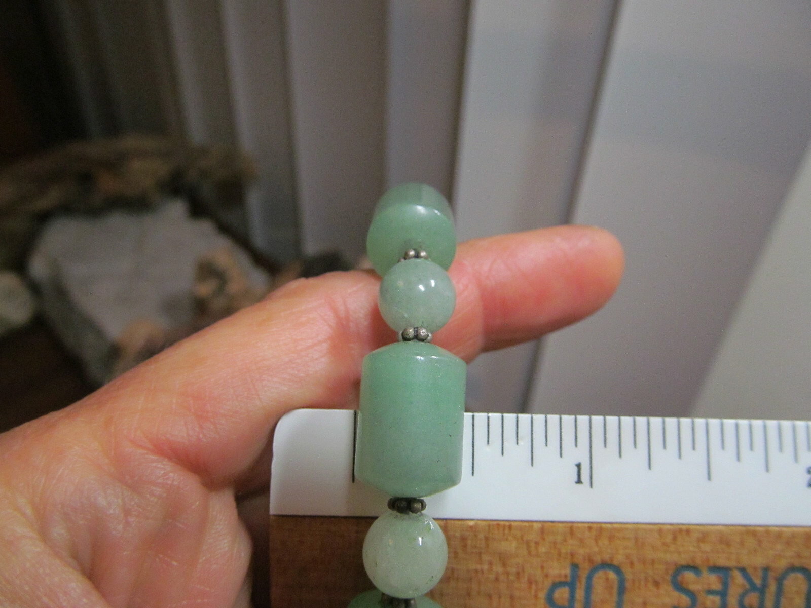 Vintage 925 Sterling Silver Green Stone Beaded Toggle Clasp Bracelet 30g