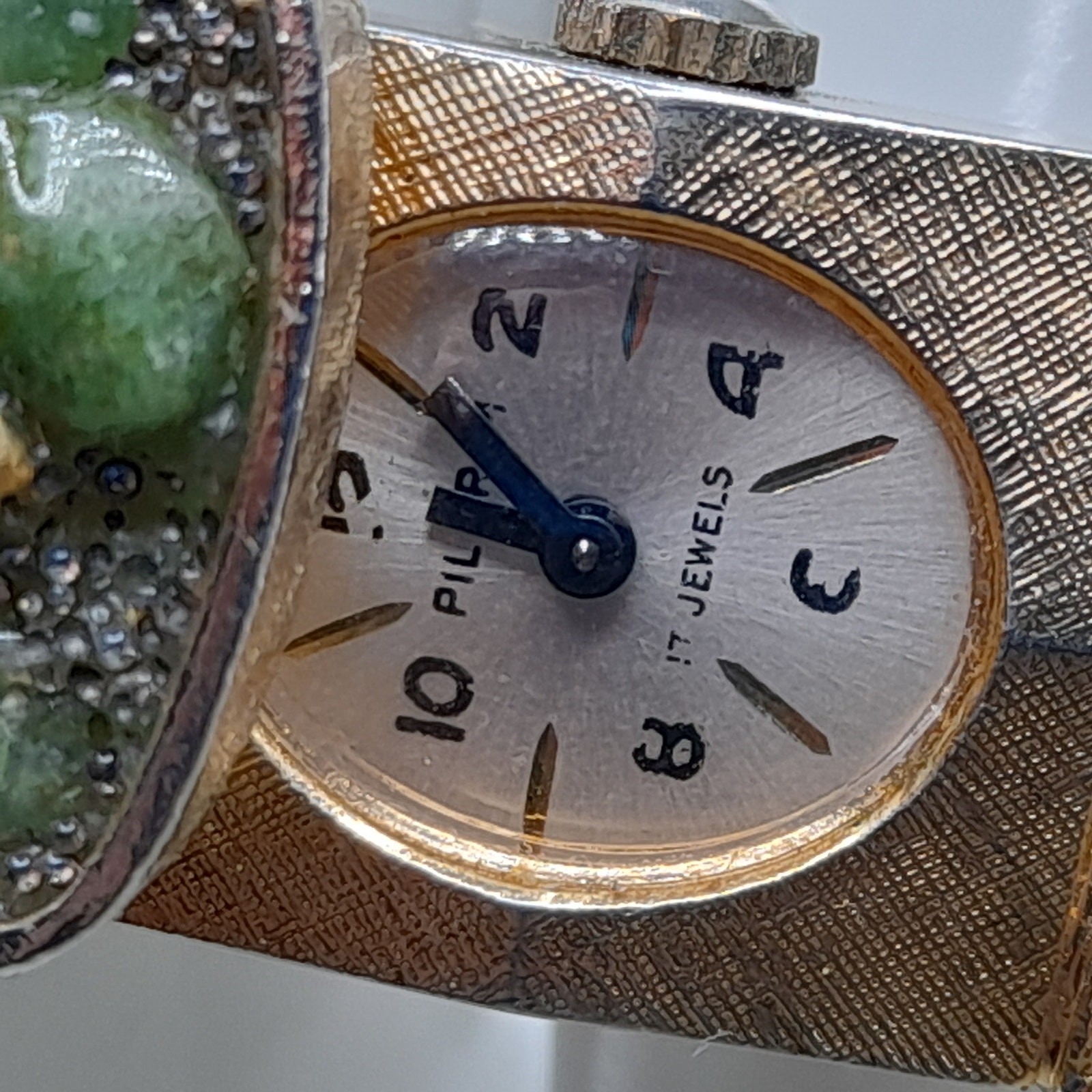 Vintage Jade Watch Cuff Bracelet, Pilgrim 17 Jewels, 6 1/2 Inches