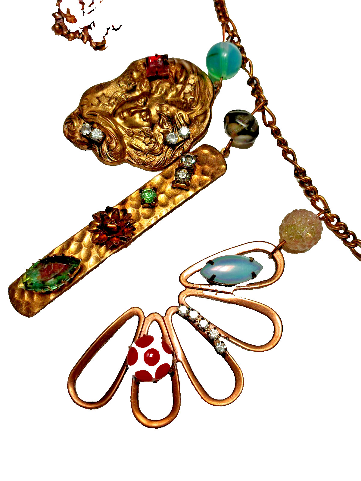 Amazing Artisan Made Antique & Vintage Stone Jewel Charm Chain 30″ Necklace