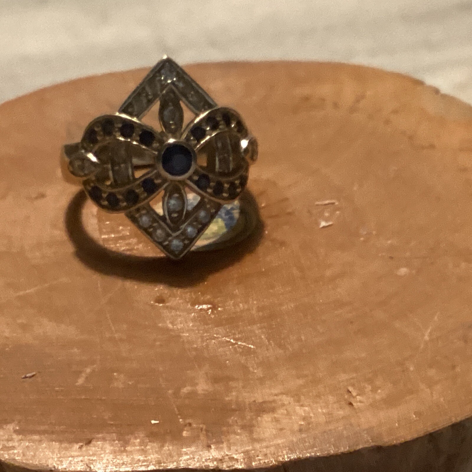 Vintage Electroplate Silver Tone Ring Art Deco Style Size 6.25