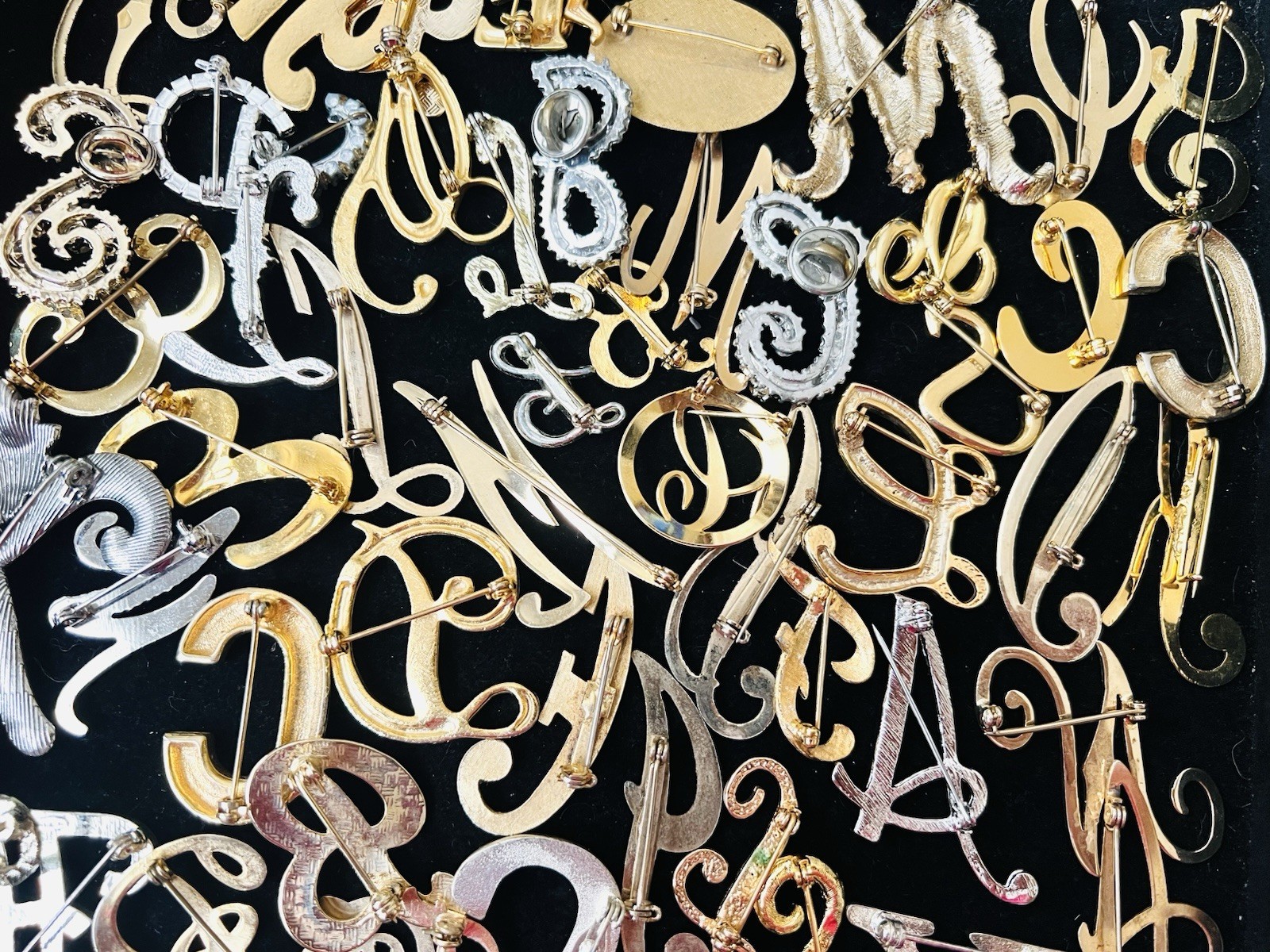 100 Vintage INITIAL Letter Brooch Pins Lot 35 Signed Trifari Sarah Anne Klein
