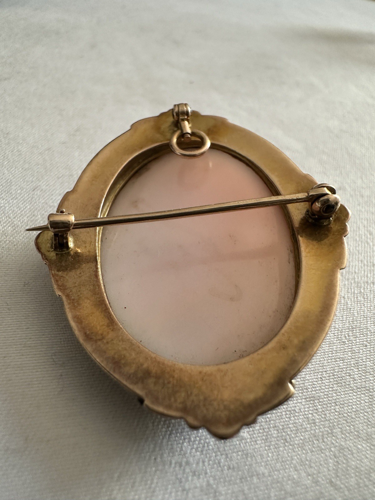 Antique 10K Gold Pink Shell Cameo Brooch Pendant Engraved Gorgeous