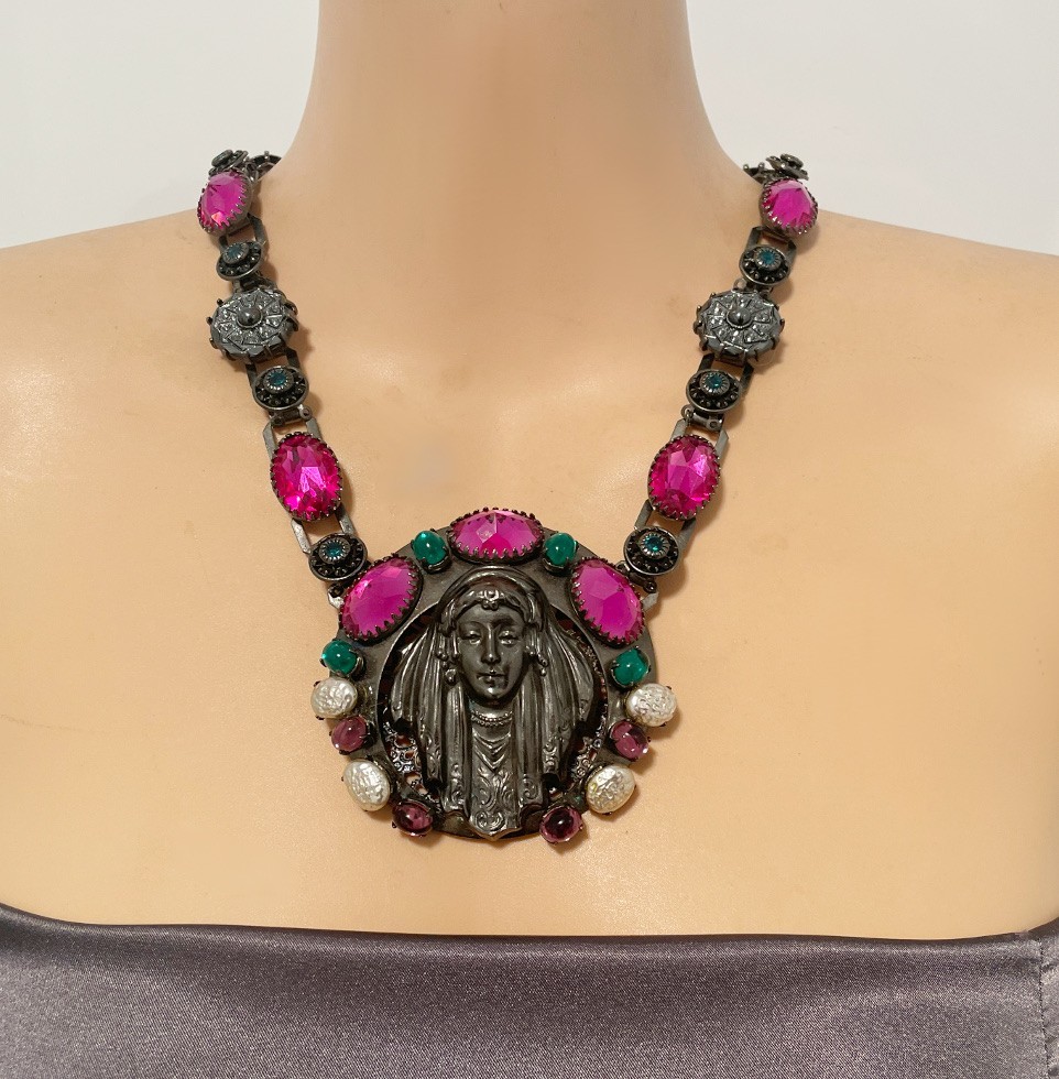 Vintage Miriam Haskell Art Nouveau Bohemian Gipsy / Roman Maiden Necklace Set