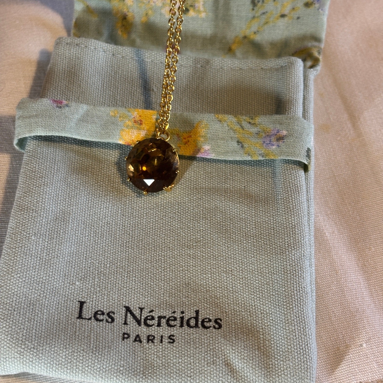 Les Nereides La Diamantine Golden Brown Round Stone Pendant Necklace