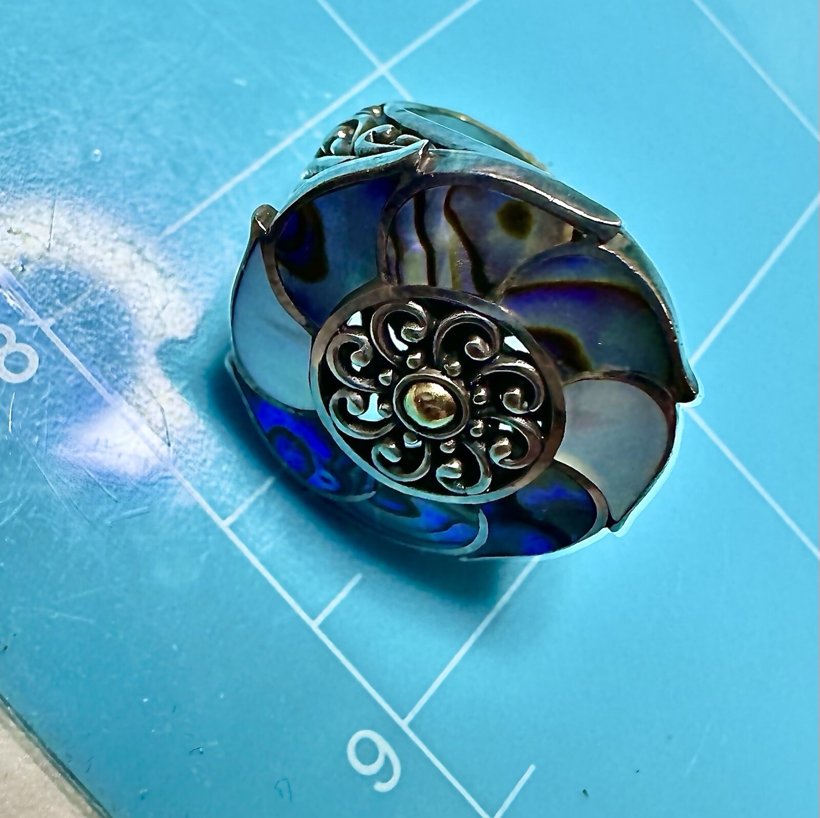 VTG Robert Manse Signed 925 18k M ID Ring W/shell & Mother of Pearl Flower Size6