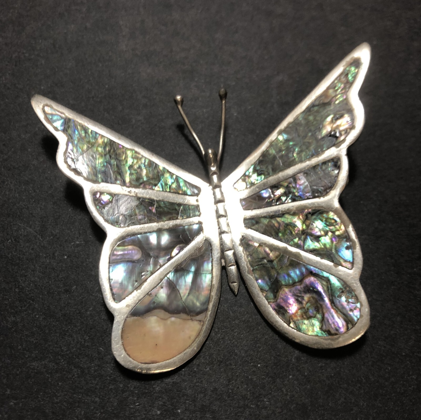 Vintage Abalone Shell Inlaid in Silver Butterfly Pin Brooch