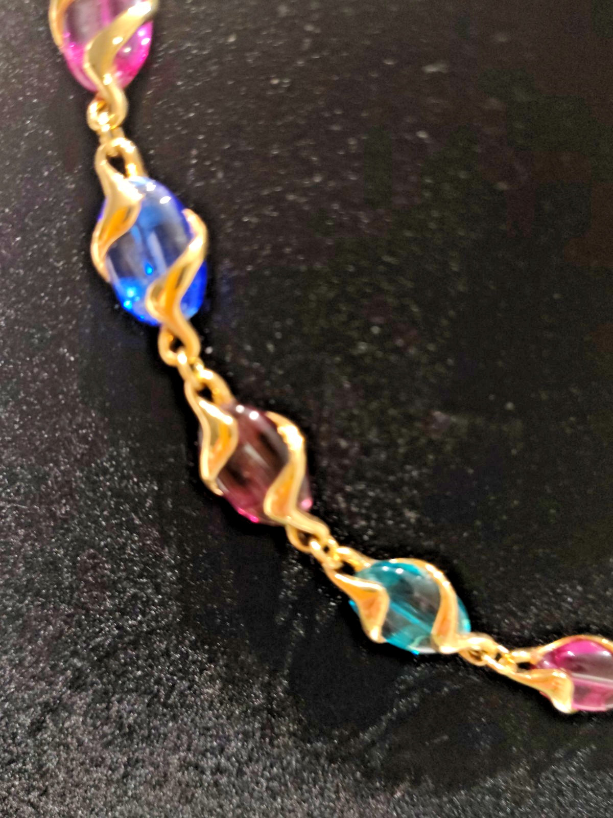 Vintage Swarovski Multicolor Crystal Caged Bead Necklace Gold Tone Signed Swan