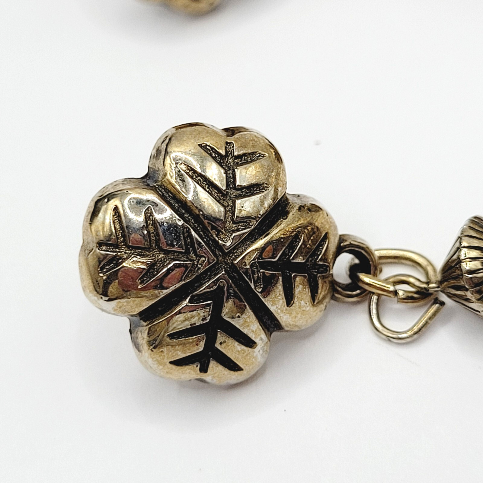 Four Leaf Clover Ornament Ball Drop Dangle Silver Tone Vintage Pierced Earrings