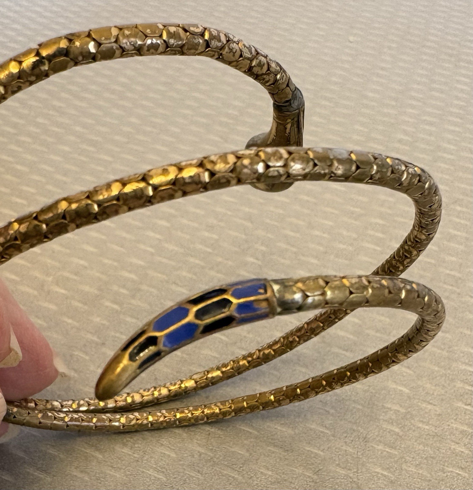 German Art Deco Enamel Coiled Snake Bracelet Torque Choker Flexible Gaspipe Wrap