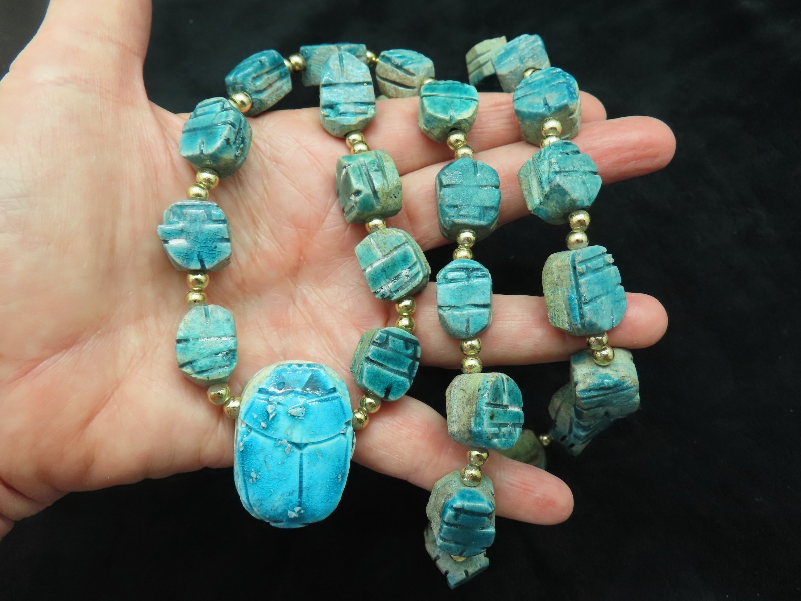 Authentic Teal Scarab Ceramic Beetle Ceramic Necklace