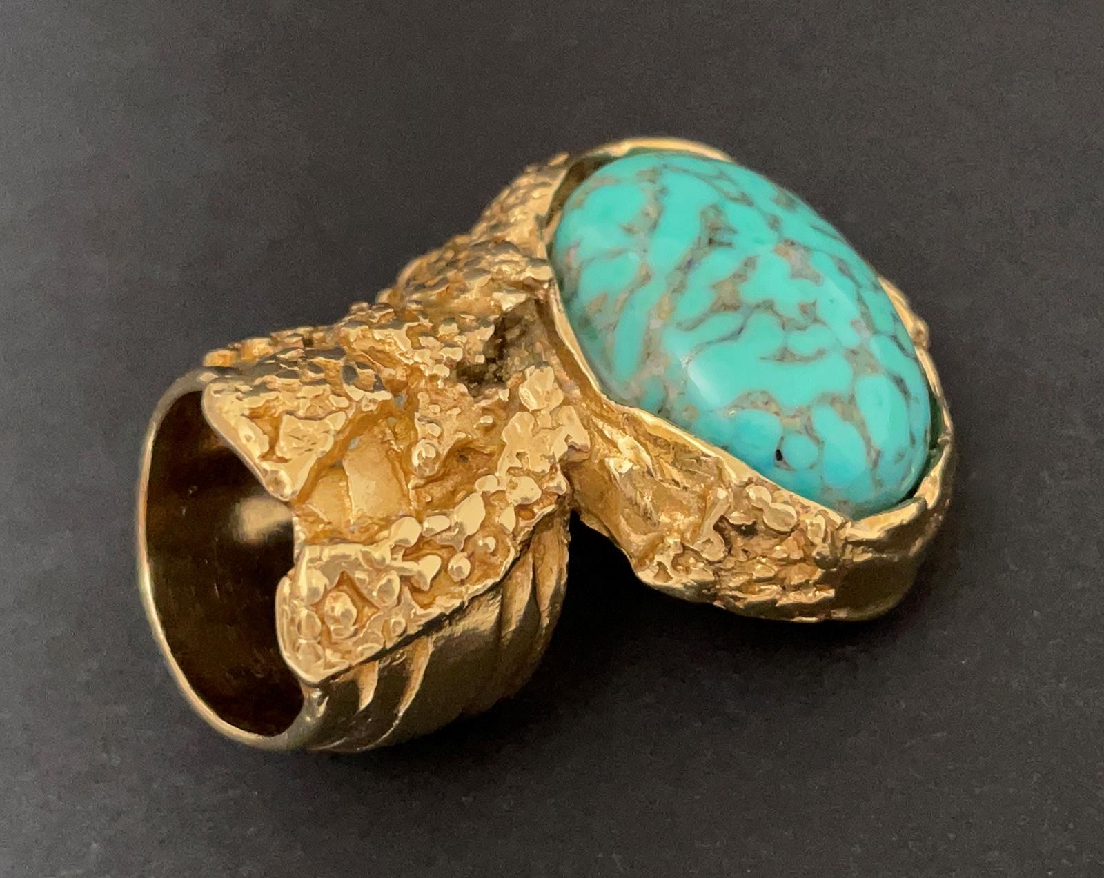 YVES SAINT LAURENT ARTY RING GOLD TONE TURQUOISE GLASS CABOCHON YSL SIZE 5