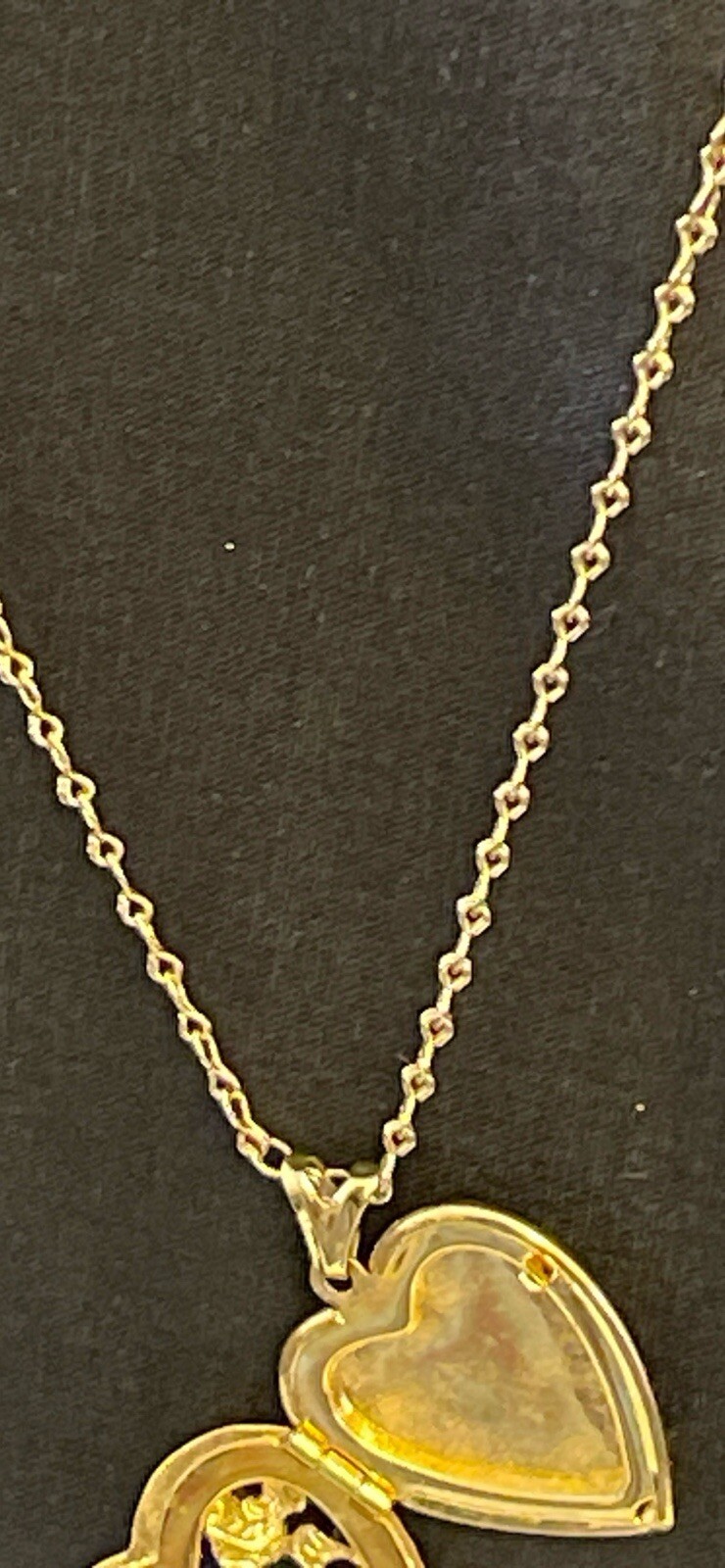 Signed1928-14k Gold Dipped Necklace W Heart Shaped Gold N Clear Crystals Locket