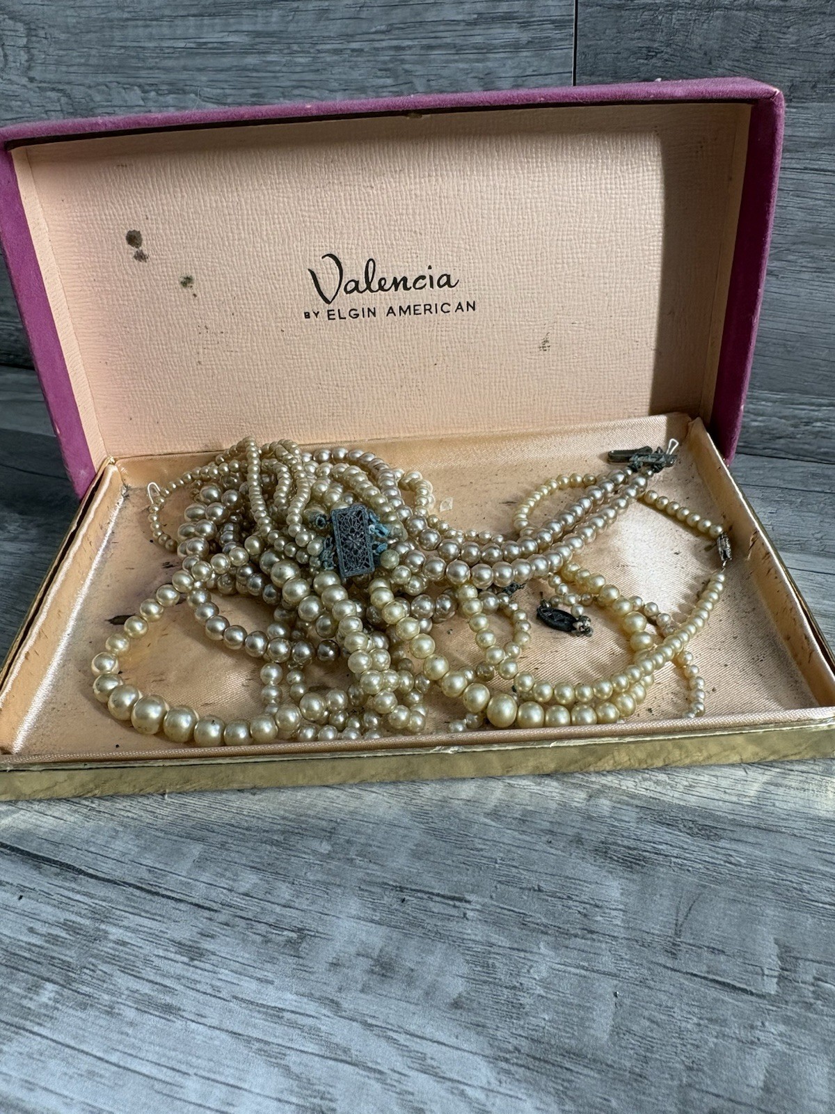 Vintage Valencia Elgin American Faux Pearl Necklace Set 4 Strands w/ Box 1950s