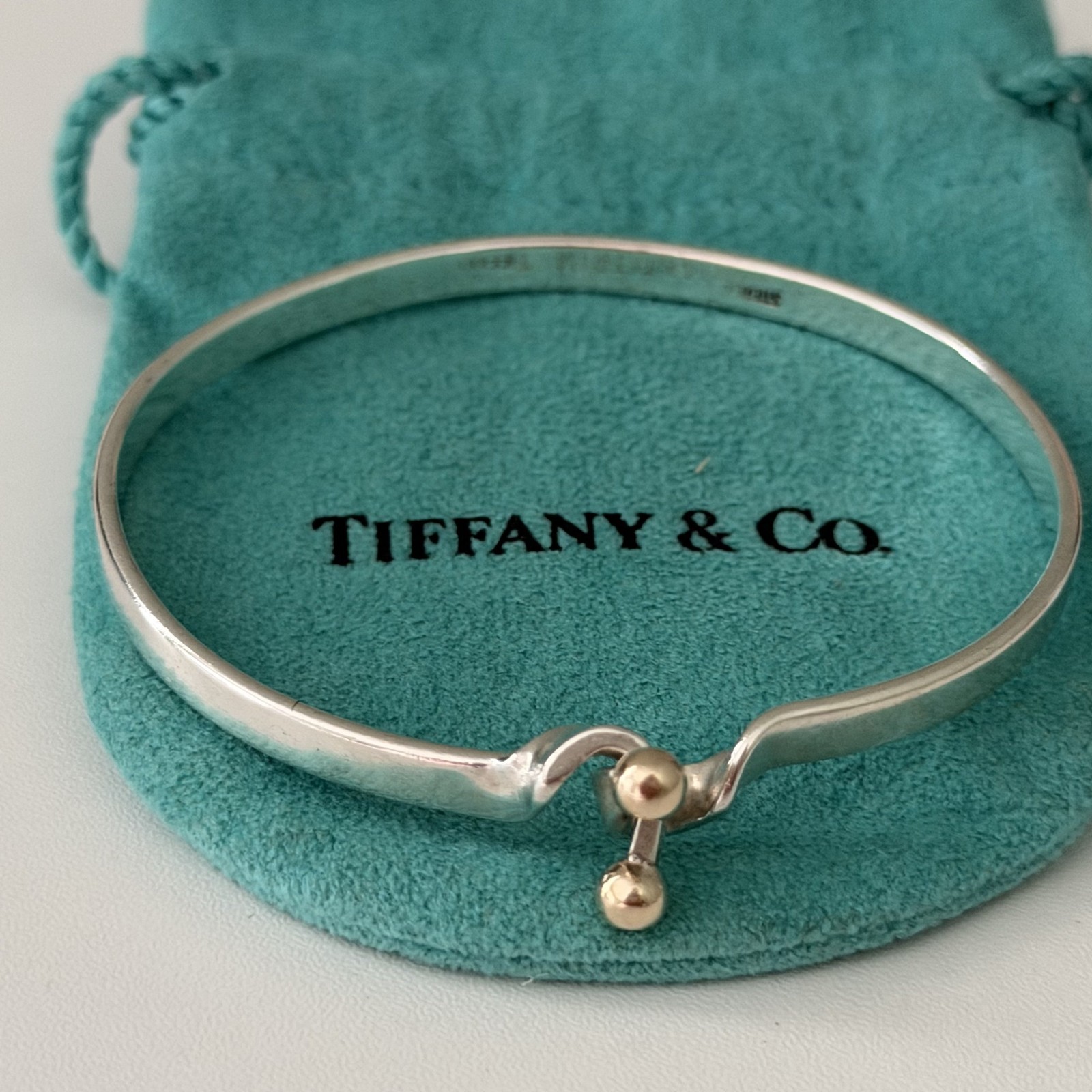 Tiffany & Co. Sterling Silver & 18K Gold Vintage Two Tone Hook Eye Bracelet 6.5″