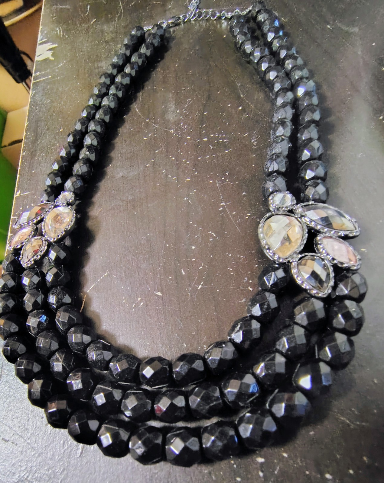 Icy Black Rhinestone Layered Beaded Statement Necklace 20” Girlcore Trendy
