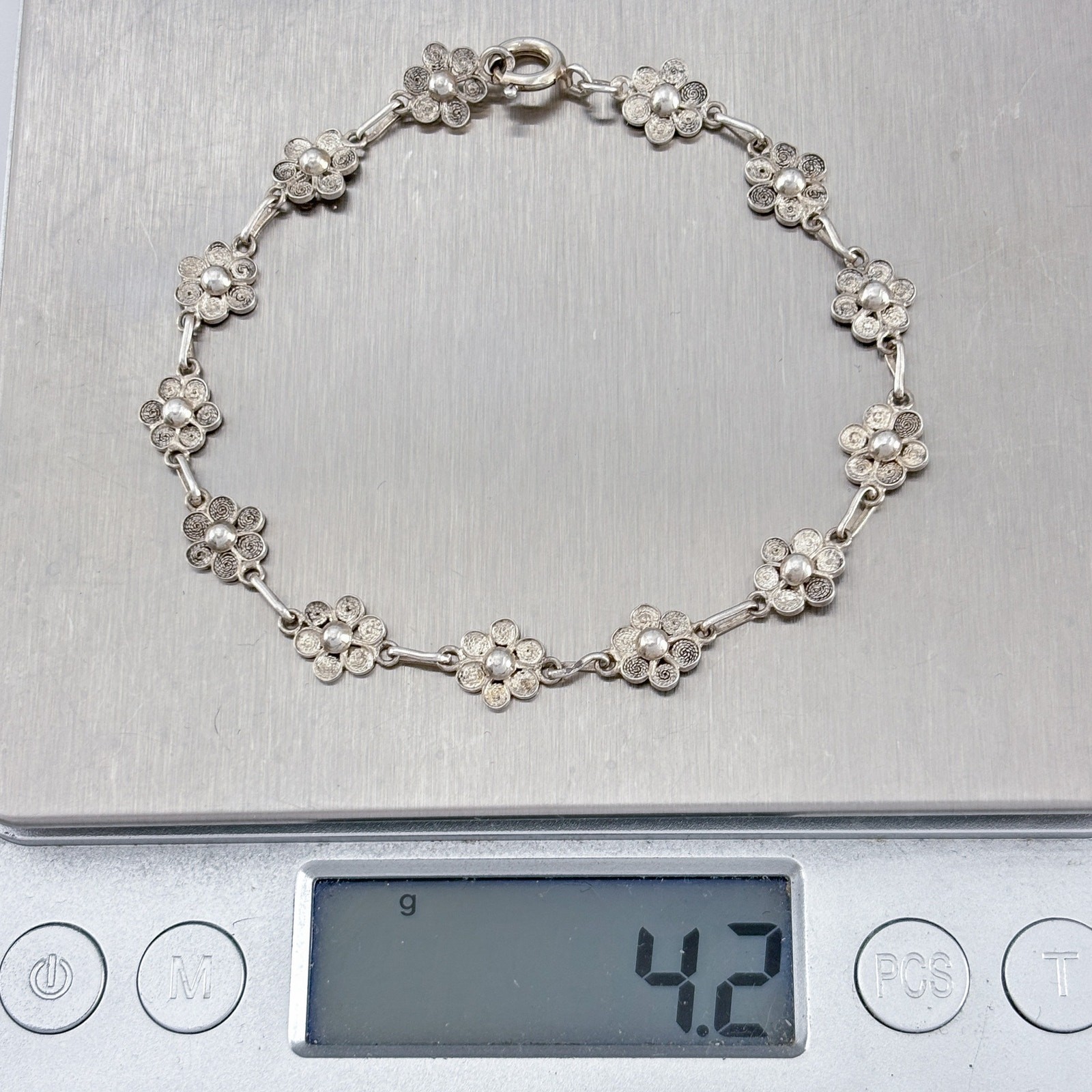 Vintage Sterling Silver 925 Flower Bracelet 7.5″