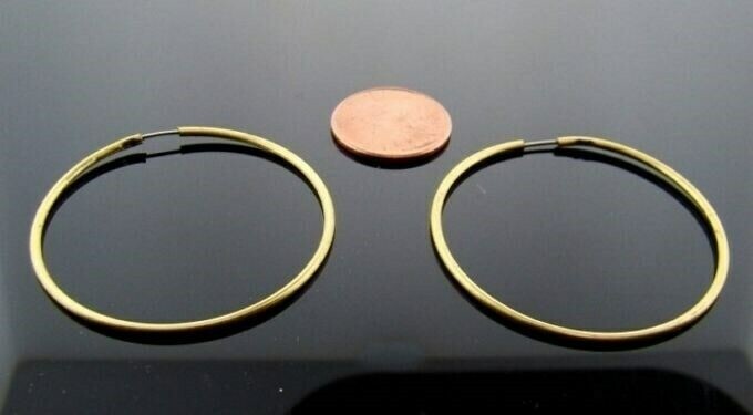 12 VINTAGE BRASS ROUND 41mm. THIN HOOP LOOP EARRINGS V868