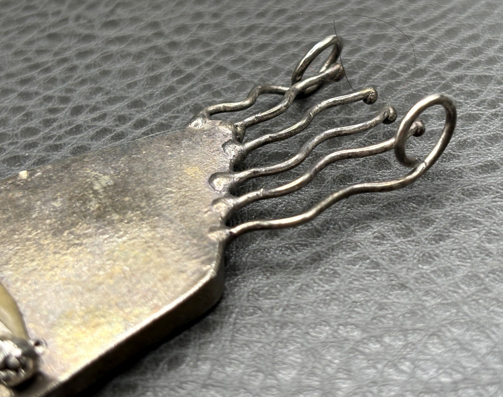 Artisan Brutalist Massive 5.5″ Silver Tone Modernist Stone Pendant Brooch