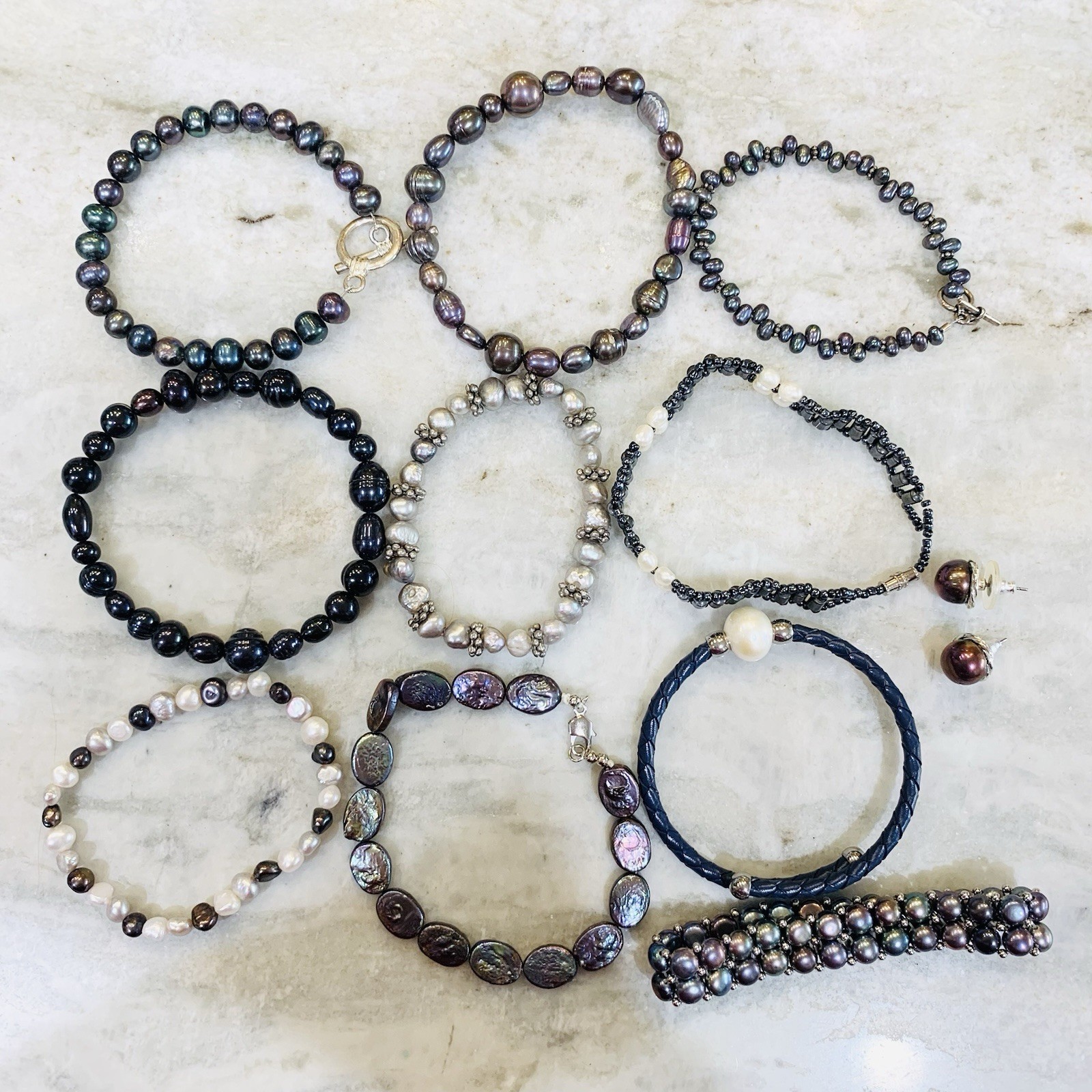 Vtg Cultured Pearl LOT 18 Necklace Tahitian FW Peacock Wear DIY 925 1.16LB