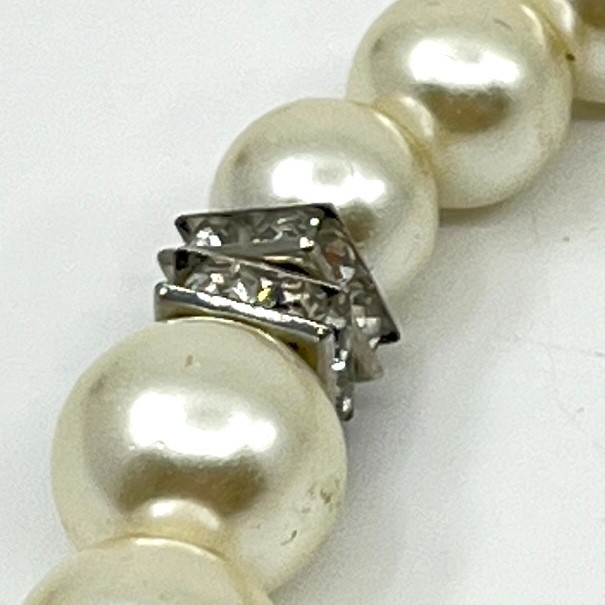 Vintage Cream Faux Pearl Graduated Choker Necklace with Rhinestone Rondelles