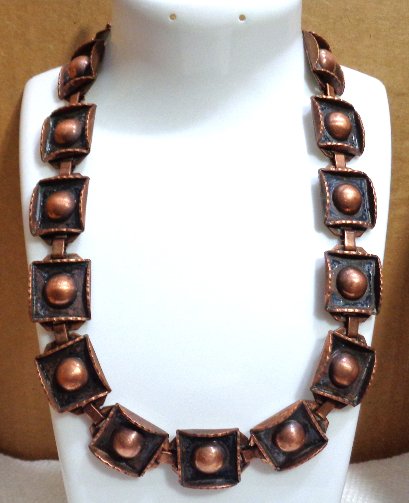 16 inch Vintage Solid Copper Renoir Square Link Necklace 3/4″ 3.7 oz